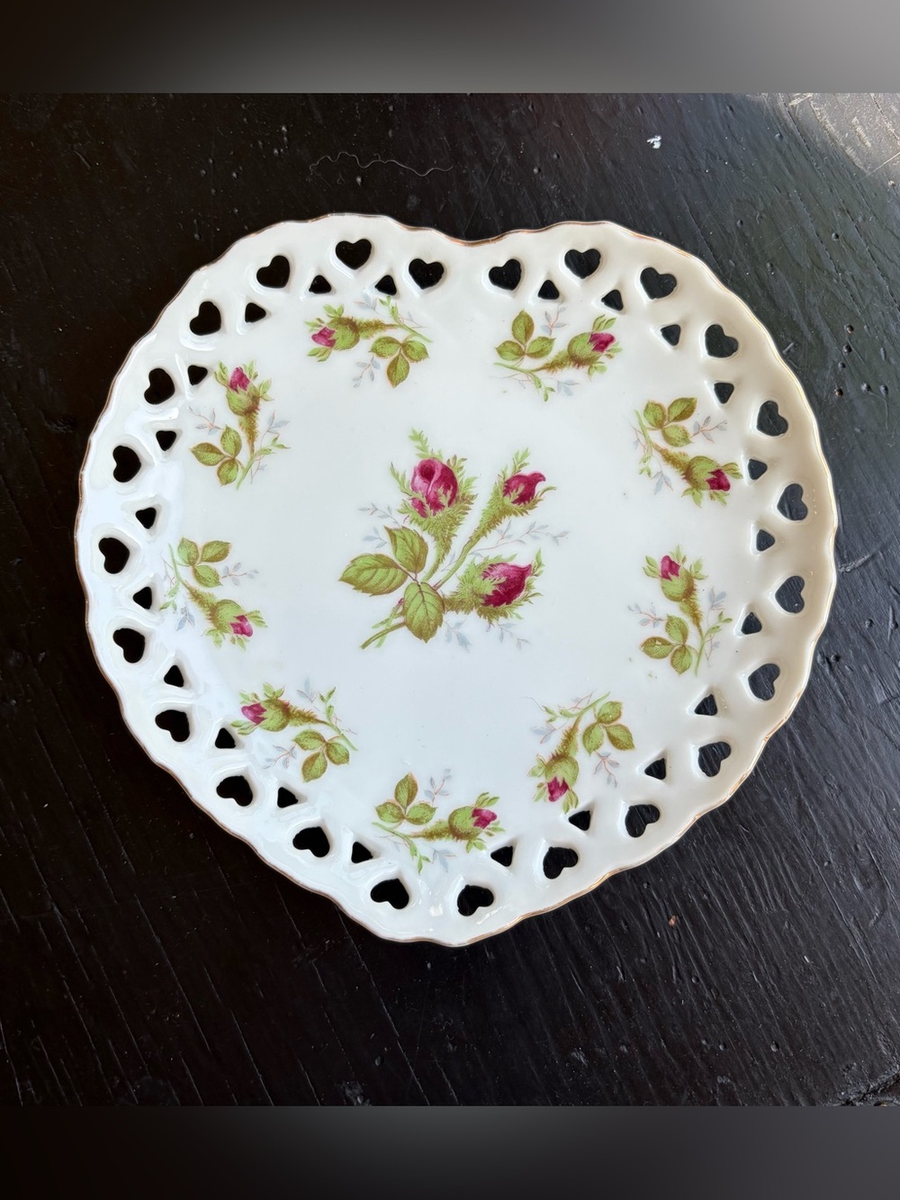 Norwest China Heart shape Trinket dish or wall dish with Rose Buds